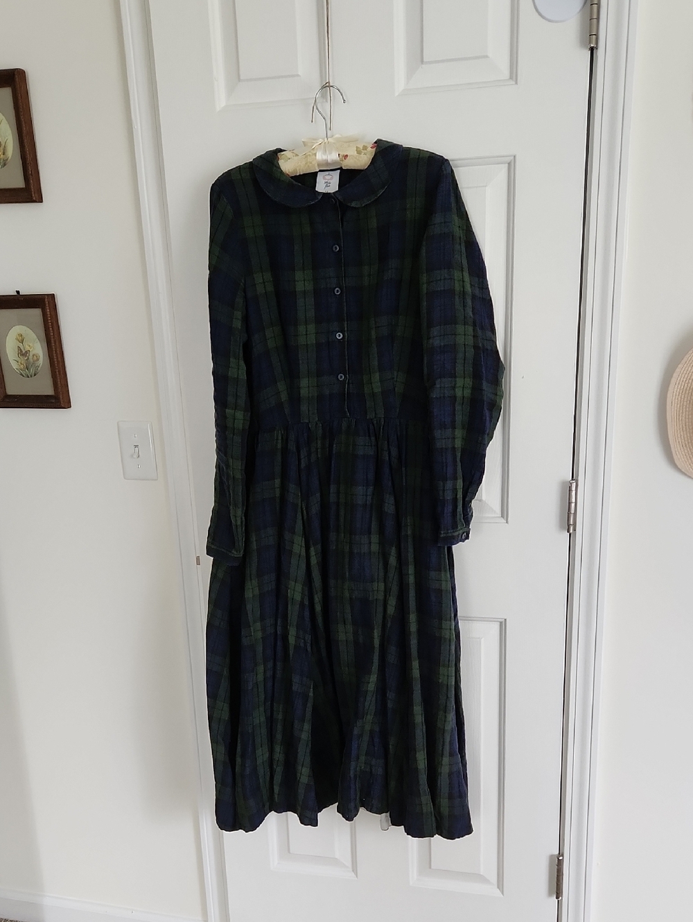 Son de Flor Classic Dress Long Sleeve Blue/Green Tartan Size Medium